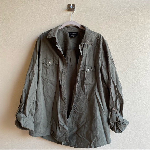 Foxcroft Olive Green Shaped Fit Button-up Shirt Sz 14 - Picture 7 of 15